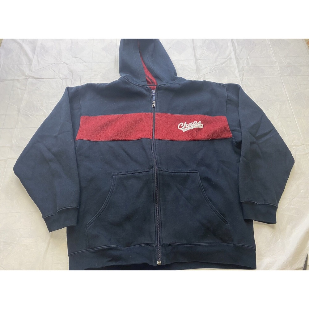 Chaps Ralph Lauren Large Men's Hooded Front Zip Jacket Logo Heavy Fleece Black